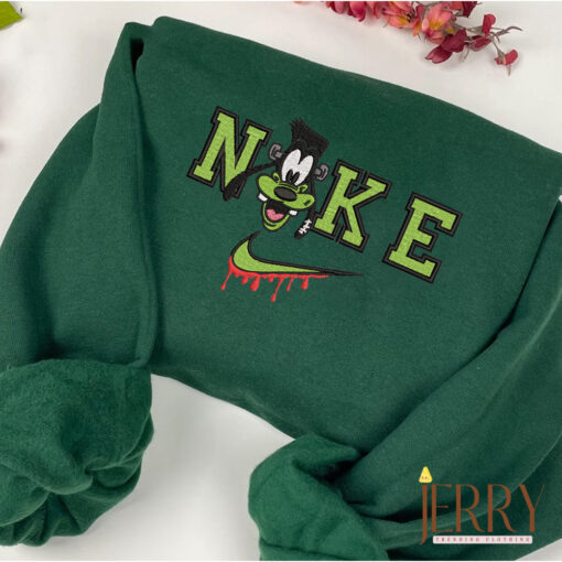 Green Goofy Disney Halloween Nike Embroidered Sweatshirt - Image 3