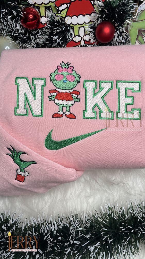 Grinch Boy And Grinch Girl Christmas Nike Embroidered Sweatshirt, Xmas Gift for Family - Image 3