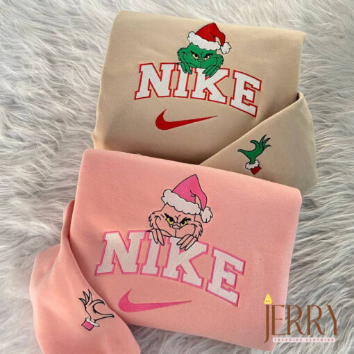Grinch Couple Christmas Nike Embroidered Sweatshirt - Image 2