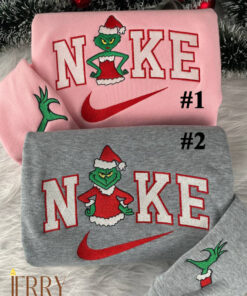 Grinch Couple Christmas Nike Embroidered Sweatshirt, Christmas Gift For Couple