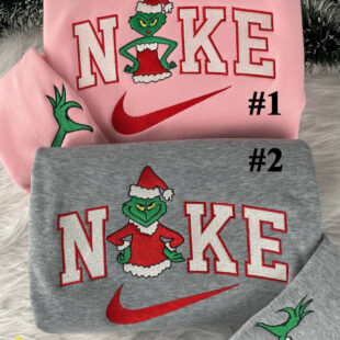Grinch Couple Christmas Nike Embroidered Sweatshirt, Christmas Gift For Couple
