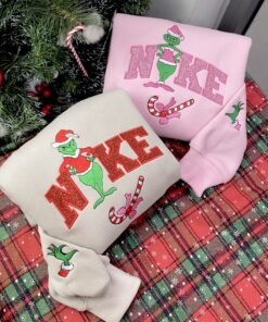 Grinch Nike Appliqu? Embroidered Sweatshirt, Christmas Embroidery Sweatshirt, Grinch Nike Embroidered Sweatshirt