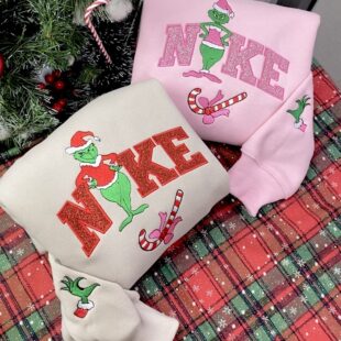 Grinch Nike Appliqu? Embroidered Sweatshirt, Christmas Embroidery Sweatshirt, Grinch Nike Embroidered Sweatshirt
