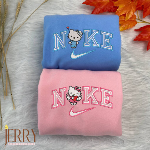 Hello Kitty And Dear Daniel Couple Nike Embroidered Sweatshirt, Matching Embroidered Hoodies - Image 2