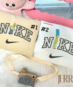 Homer Marge Simpson Nike Embroidered Sweatshirt, Couples Embroidered Hoodies