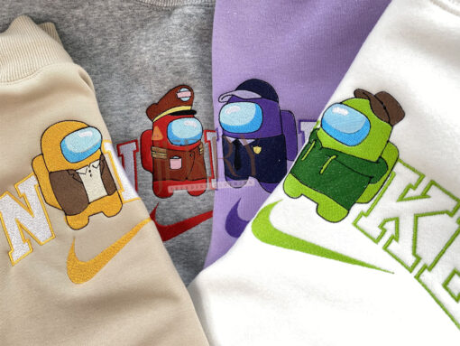 Green Red Orange Purple Among Us Animated Nike Embroidered Sweatshirt, Matching Embroidered Hoodies - Image 2