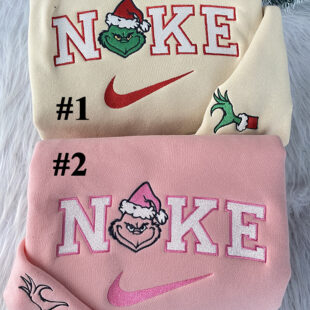 Mrs And Mr Grinch Christmas Nike Embroidered Sweatshirt, Christmas Gift for Couple