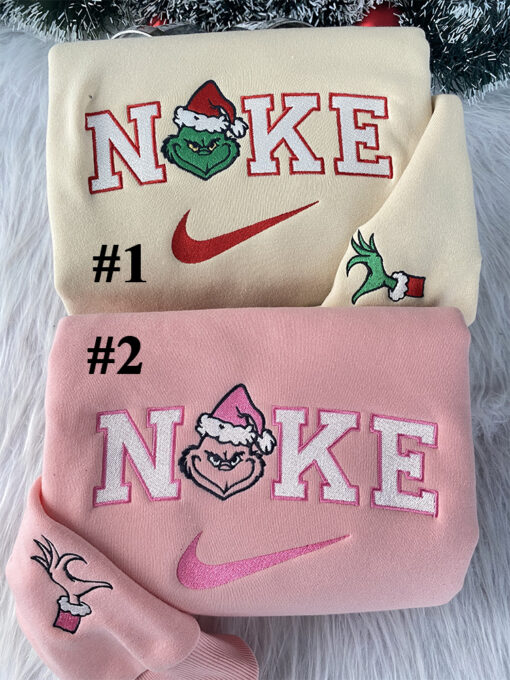 Mrs And Mr Grinch Christmas Nike Embroidered Sweatshirt, Christmas Gift for Couple