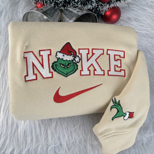 Mrs And Mr Grinch Christmas Nike Embroidered Sweatshirt, Christmas Gift for Couple - Image 4