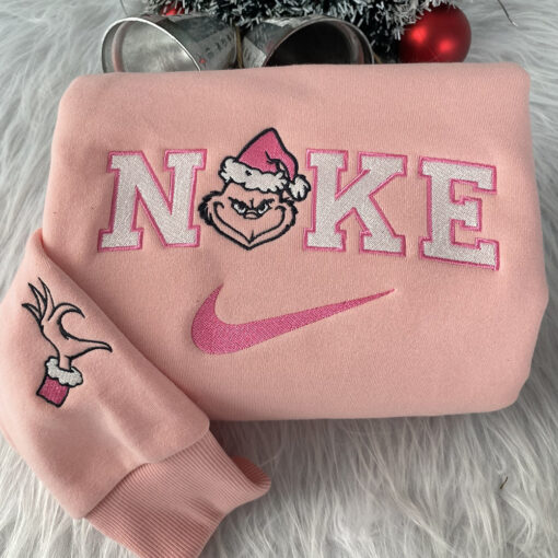 Mrs And Mr Grinch Christmas Nike Embroidered Sweatshirt, Christmas Gift for Couple - Image 3