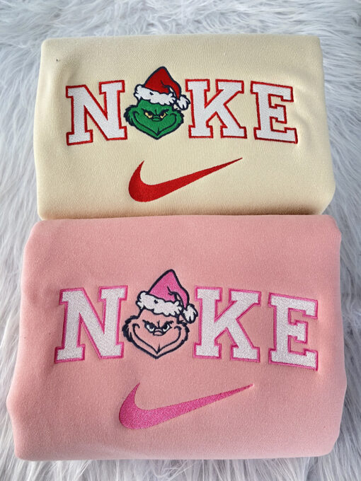 Mrs And Mr Grinch Christmas Nike Embroidered Sweatshirt, Christmas Gift for Couple - Image 2