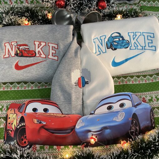 McQueen and Sally Cars Disney Nike Embroidered Sweatshirts, Christmas Gift for Couple - Image 2