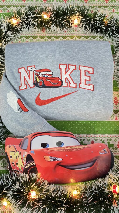 McQueen and Sally Cars Disney Nike Embroidered Sweatshirts, Christmas Gift for Couple - Image 3