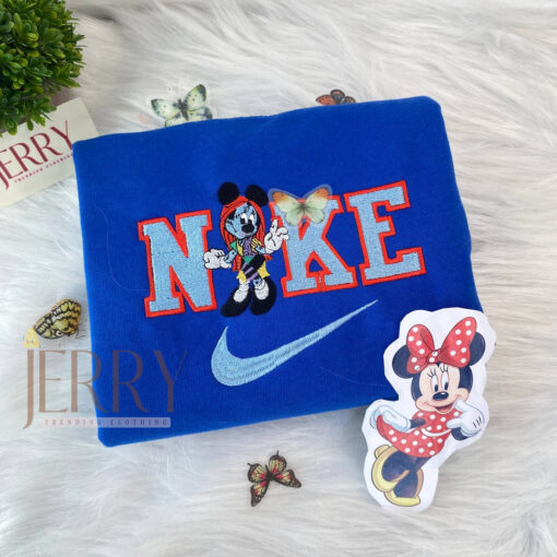 Mickey Jack Skellington And Minnie Sally Disney Halloween Nike Embroidered Sweatshirts - Image 3