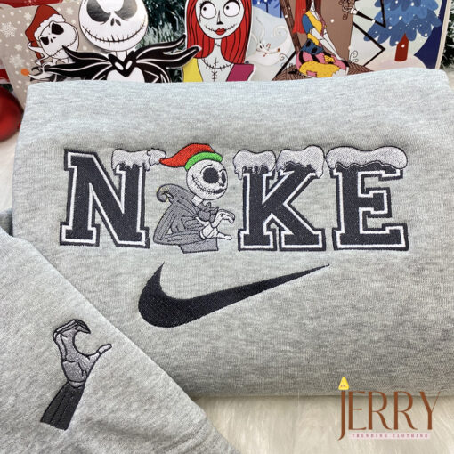 Jack And Sally Christmas Nike Embroidered Sweatshirt, Best Gift For Couple - Image 2