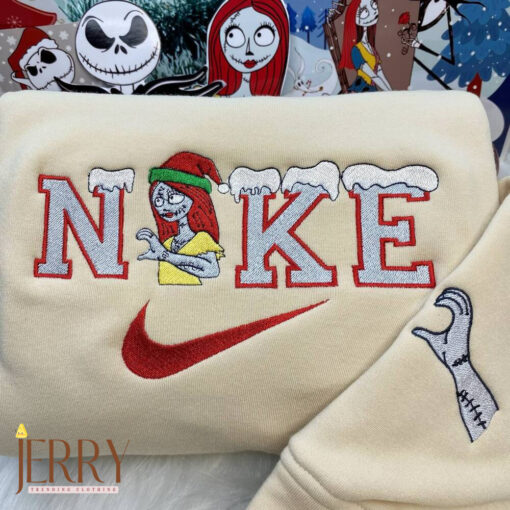 Jack And Sally Christmas Nike Embroidered Sweatshirt, Best Gift For Couple - Image 3