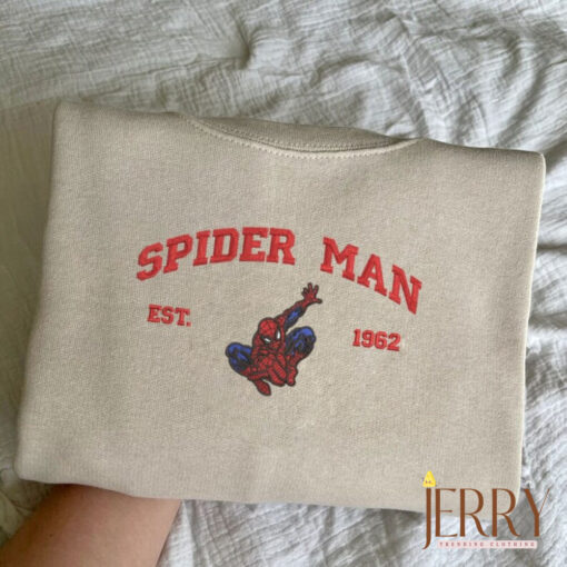Superhero Spiderman Embroidered Shirt, Cartoon Embroidered Sweatshirts, Trending Crewneck, Spiderman shirt, Embroidery Hoodie EH269 - Image 4