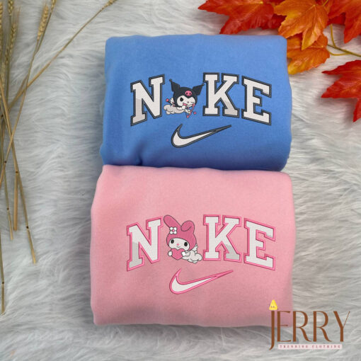 Kuromi and My Melody Nike Embroidered Sweatshirt, Couples Embroidered Hoodies - Image 2
