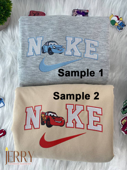 Lightning McQueen And Sally Disney Nike Embroidered Sweatshirts
