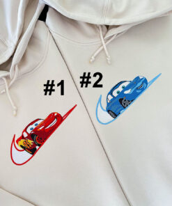 Cute Lightning Mcqueen And Sally Disney Nike Embroidered Sweatshirt, Couples Embroidered Hoodies