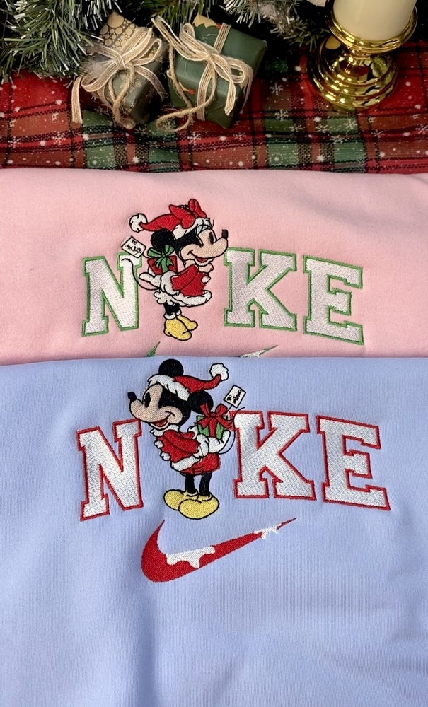Mickey And Minnie Mouse Disney Embroidered Sweatshirt, Mickey Mouse Christmas Embroidered Sweater Hoodie, Matching Embroidered Sweatshirt - Image 2