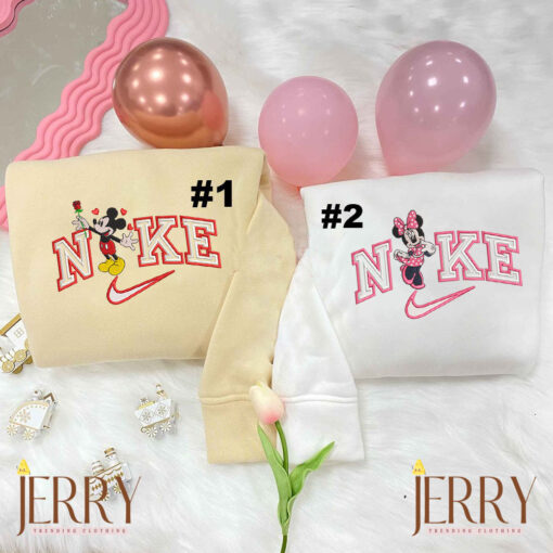 Mickey Mouse And Minnie Mouse Disney Nike Embroidered Sweatshirt, Matching Embroidered Hoodies - Image 2