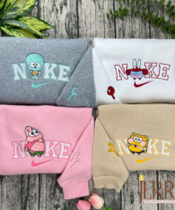 Mr. Krabs Squidward Patrick Spongebob Chibi Nike Embroidered Sweatshirt, Matching Embroidered Hoodies