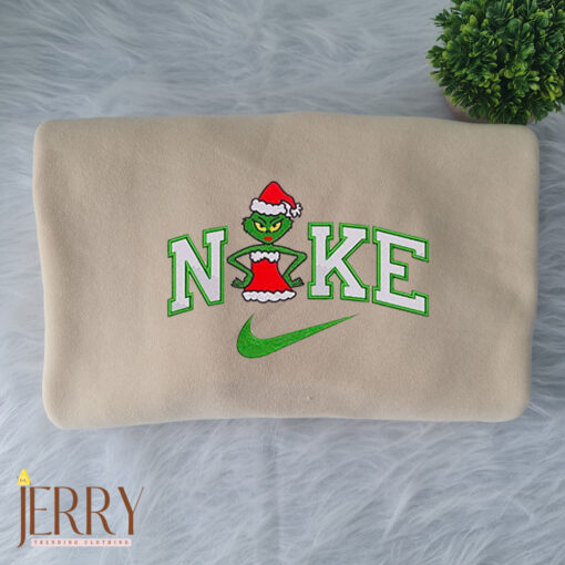 Mrs And Mr Grinch Christmas Nike Embroidered Sweatshirt, Christmas Gift for Couple - Image 3