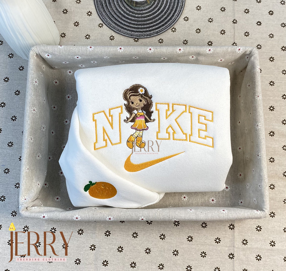 Orange Blossom And Strawberry Shortcake Ver 2009 Nike Embroidered Sweatshirt, Nike Crewneck Embroidered - Image 3