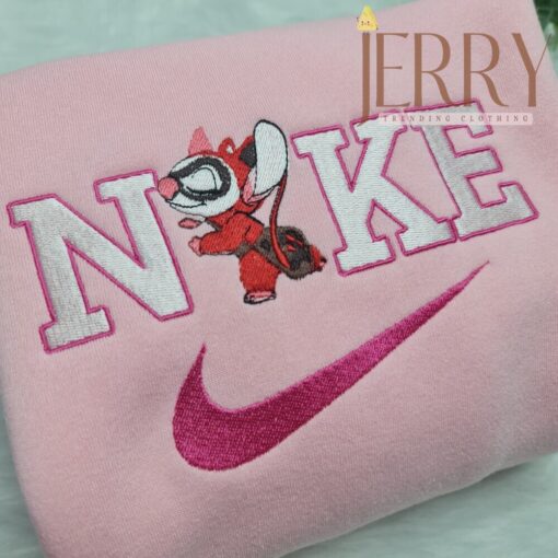 Personalized Harley Quinn Stitch Nike Embroidered Sweatshirt, Best Halloween Gift For Couple - Image 3