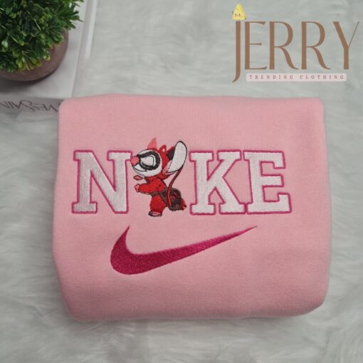 Personalized Harley Quinn Stitch Nike Embroidered Sweatshirt, Best Halloween Gift For Couple