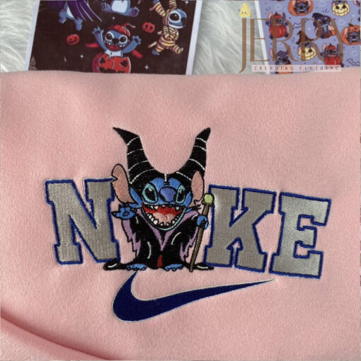 Personalized Maleficent Stitch Nike Embroidered Sweatshirt, Perfect Couple Gift For Halloween - Image 4