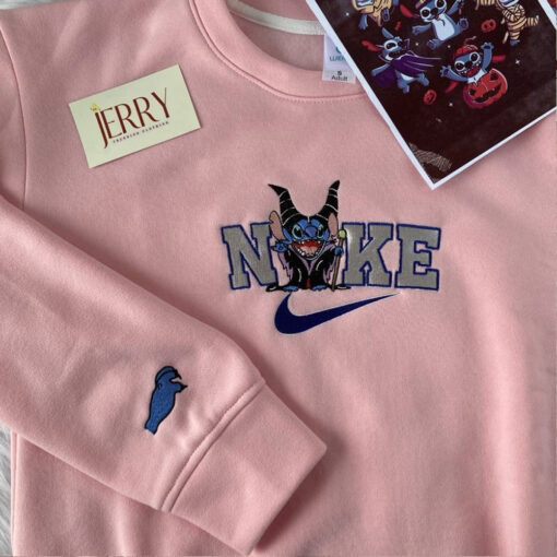 Personalized Maleficent Stitch Nike Embroidered Sweatshirt, Perfect Couple Gift For Halloween - Image 2