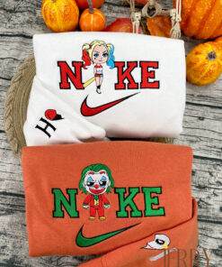 Personalized Joker And Harley Quinn Nike Embroidered Sweatshirt, Perfect Couple Gift For Halloween