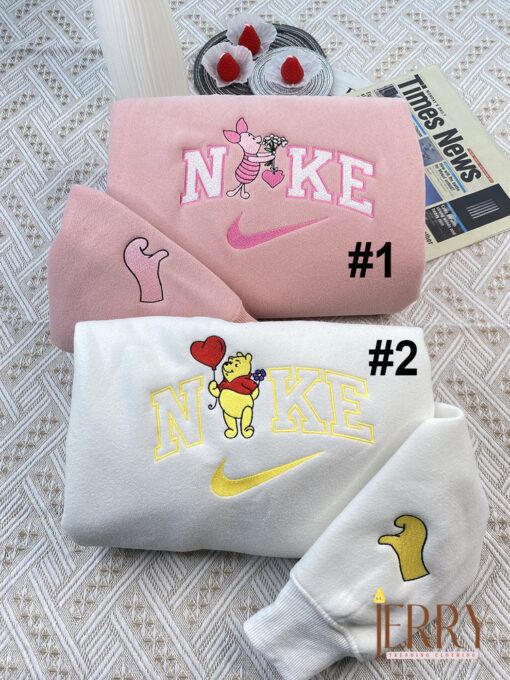 Piglet And Winnie The Pooh Disney Nike Embroidered Sweatshirt, Valentines Day Gift For Couple