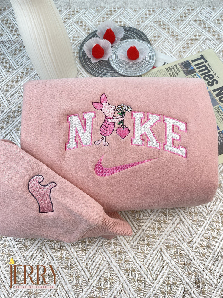 Piglet And Winnie The Pooh Disney Nike Embroidered Sweatshirt, Valentines Day Gift For Couple - Image 2