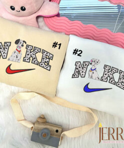 Pongo And Perdit Dogs Couple Disney Nike Embroidered Sweatshirt, Couples Embroidered Hoodies