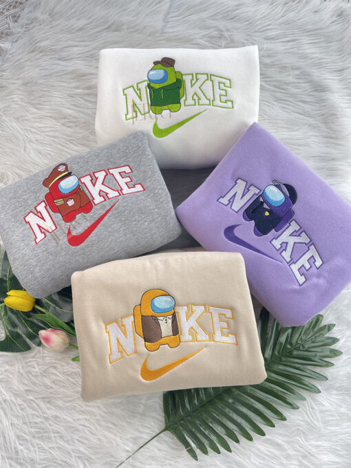 Green Red Orange Purple Among Us Animated Nike Embroidered Sweatshirt, Matching Embroidered Hoodies