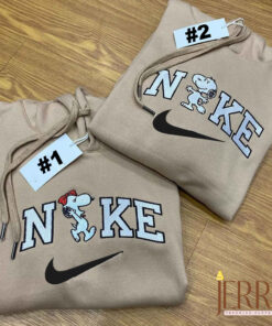 Snoopy And GirlFriend Couple Nike Embroidered Sweatshirts