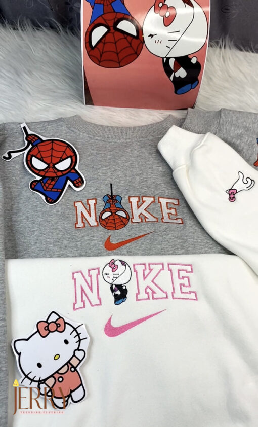 Spider Man and Hello Kitty As Gwen Stacy Disney Nike Embroidered Sweatshirt, Valentine Gift for Couple - Image 2