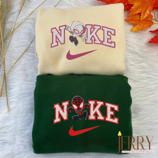 Spiderman And Gwen Stacy Disney Nike Embroidered Sweatshirt, Valentines Day Gift for Couple - Image 2