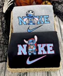 Stitch And Angel As Jack Sally Disney Nike Embroidered Sweatshirts, Halloween Embroidered Sweatshirt, Matching Embroidered  Shirt