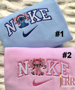 Stitch And Angel Christmas Nike Embroidered Sweatshirt