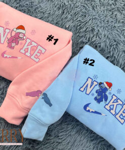 Stitch And Angel Couple Christmas Disney Nike Embroidered Sweatshirts