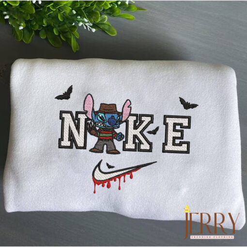 Stitch In Freddy Krueger Halloween Nike Embroidered Sweatshirt - Image 2