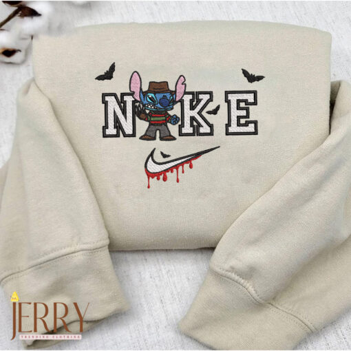 Stitch In Freddy Krueger Halloween Nike Embroidered Sweatshirt - Image 3