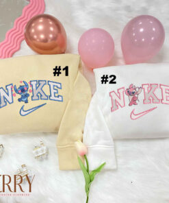 Stitch and Angel Disney Nike Embroidered Sweatshirt, Valentines Day Gift for Couple