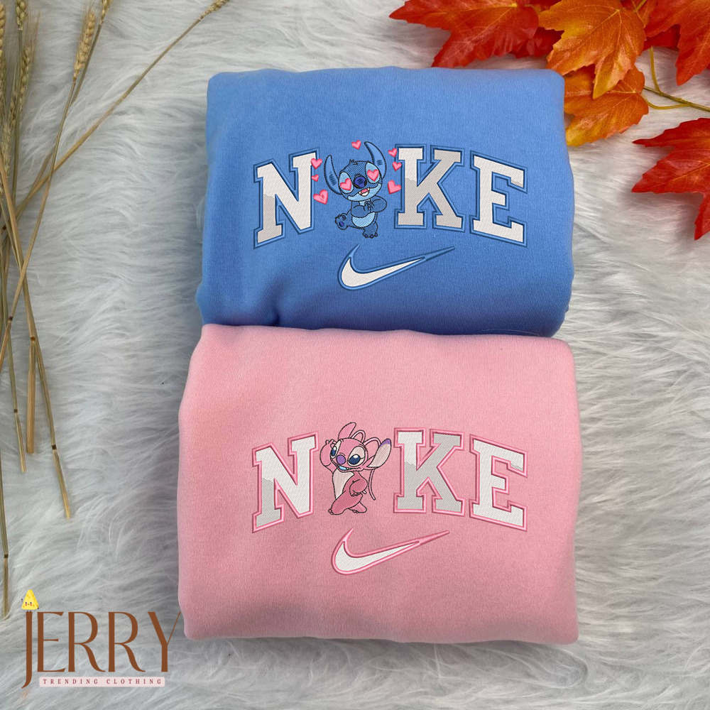 Stitch and Angel Disney Nike Embroidered Sweatshirt, Valentines Day Gift for Couple - Image 2