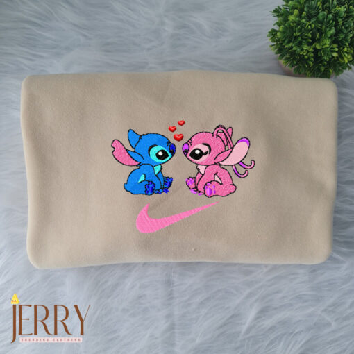 Stitch and Angel In Love Disney Nike Embroidered Sweatshirt - Image 2