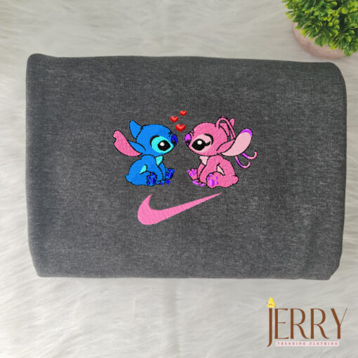 Stitch and Angel In Love Disney Nike Embroidered Sweatshirt - Image 3
